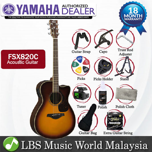 Yamaha FSX820C 40'' Concert Cutaway Solid Spruce Mahogany Acoustic Electric Guitar Sunburst (FSX820)