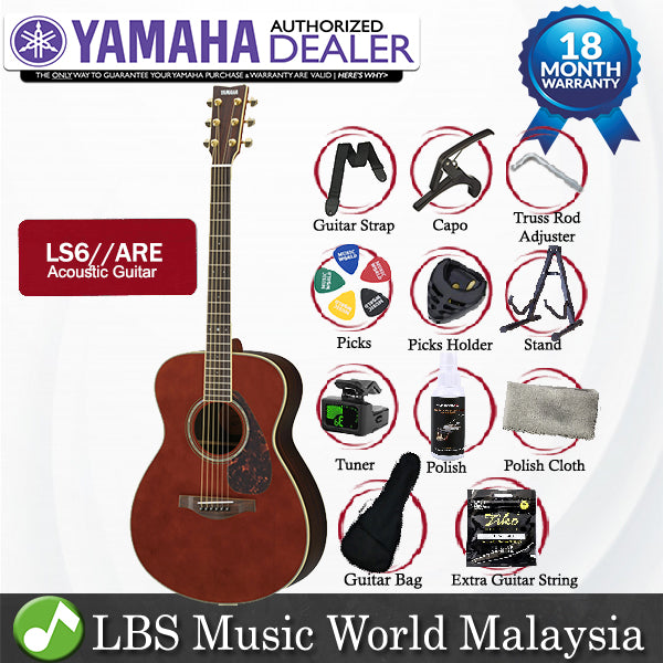 Yamaha LS6 ARE 41" Concert Solid Spruce Acoustic Electric Guitar With Pickup Dark Tinted (LS 6)