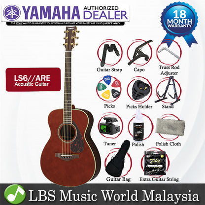Yamaha LS6 ARE 41" Concert Solid Spruce Acoustic Electric Guitar With Pickup Dark Tinted (LS 6)