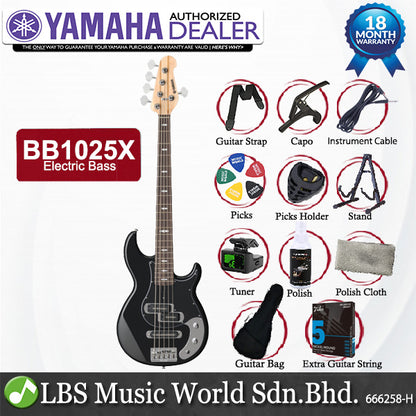 Yamaha BB1025X 5 String Alder 3P SS Pickup Electric Bass Guitar - Black (BB 1025X)