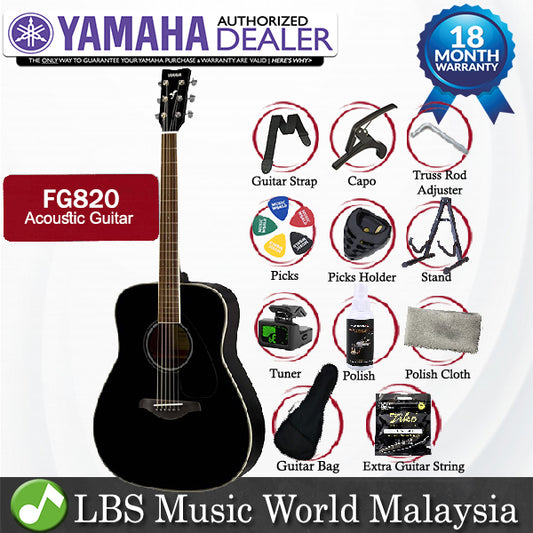 Yamaha FG820 41" Dreadnought Solid Spruce Top Acoustic Guitar Black (FG 820)