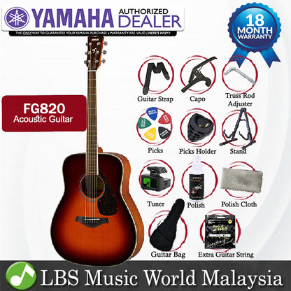 Yamaha FG820 41" Dreadnought Solid Spruce Top Acoustic Guitar Brown Sunburst (FG 820)