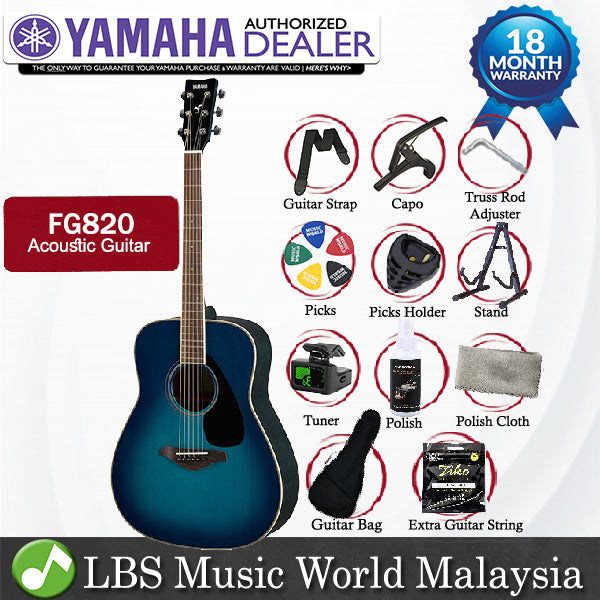 Yamaha FG820 41" Dreadnought Solid Spruce Top Acoustic Guitar Sunset Blue (FG 820)