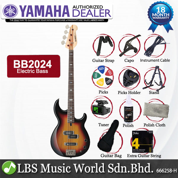 Yamaha BB2024 4 String Alder 3P Alnico V Electric Bass Guitar Vintage Sunburst (BB 2024)
