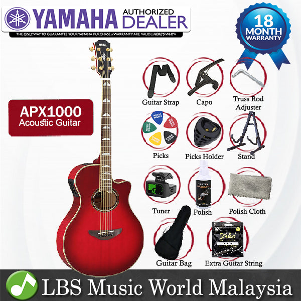 Yamaha APX1000 41" Solid Spruce Top Acoustic Electric Guitar With Pickup Crimson Red Burst (APX 1000)