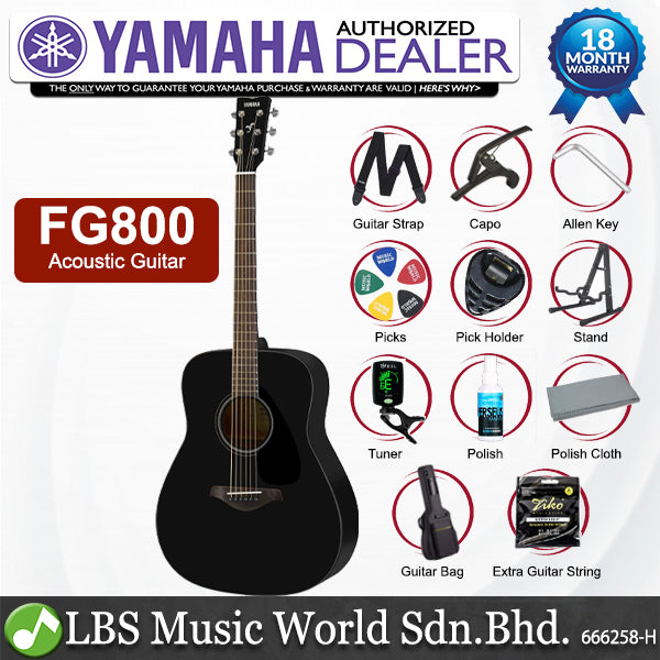 Yamaha FG800 41" Dreadnought Solid Sitka Spruce Top Acoustic Guitar Black (FG 800)