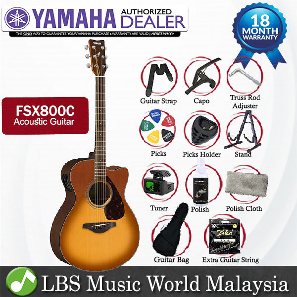 Yamaha FSX800C 40" Concert Solid Spruce Acoustic Electric Guitar With Pickup Sand Burst (FSX800)