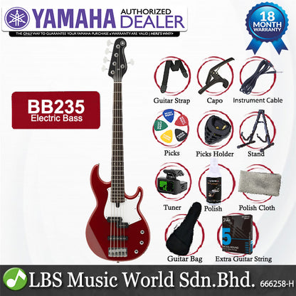 Yamaha BB235 5 String Alder SS Pickup Electric Bass Guitar Raspberry Red (BB 235)