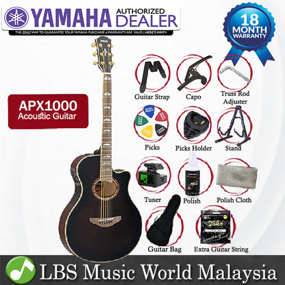 Yamaha APX1000 41" Solid Spruce Top Acoustic Electric Guitar With Pickup Mocha Black (APX 1000)