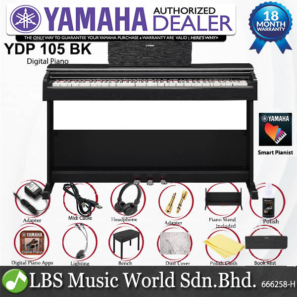 Yamaha YDP-105 88 Key Digital Piano - Black / Dark Rosweeod (YDP105 YDP 105)