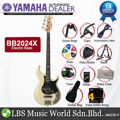 Yamaha BB2024X 4 String Alder 3P Alnico V Electric Bass Guitar - Vintage White (BB 2024X)