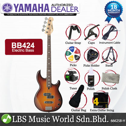 Yamaha BB424 4 String Maple SS Pickup Electric Bass Guitar - Tobacco Brown Sunburst (BB 424)