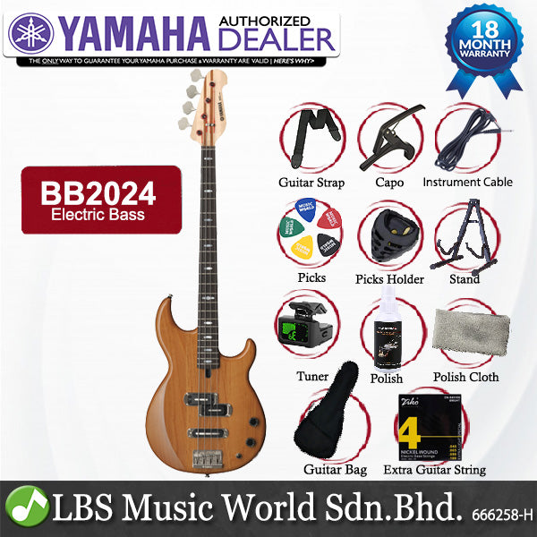 Yamaha BB2024 4 String Alder 3P Alnico V Electric Bass Guitar Natural (BB 2024)