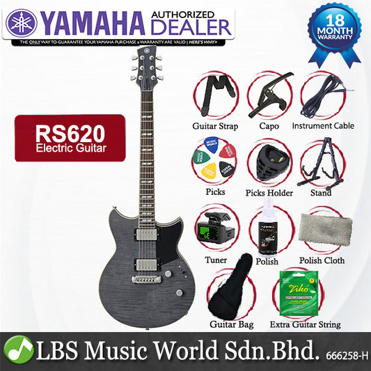 Yamaha RS620 Flame Maple Top HH Pickup Electric Guitar Burnt Charcoal with Gig Bag (RS 620)