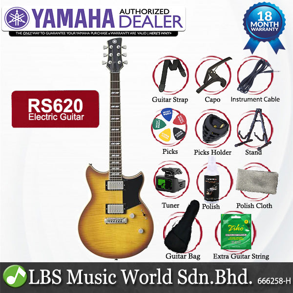 Yamaha RS620 Flame Maple Top HH Pickup Electric Guitar Brick Burst with Gig Bag (RS 620)