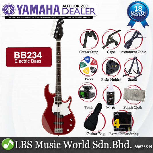 Yamaha BB234 4 String Alder SS Pickup Electric Bass Guitar - Raspberry Red (BB 234)