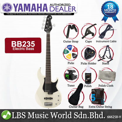 Yamaha BB235 5 String Alder SS Pickup Electric Bass Guitar Vintage White (BB 235)
