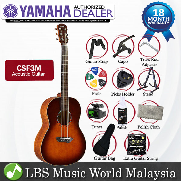 Yamaha CSF3M 40" Size All Solid Acoustic Guitar Tobacco Brown Sunburst (CSF 3M)