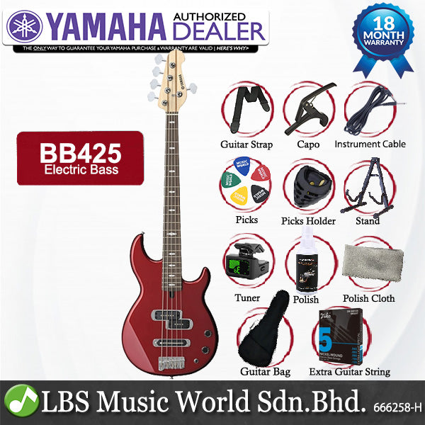 Yamaha BB425 5 String Alder SS Pickup Electric Bass Guitar - Red Metallic (BB 425)