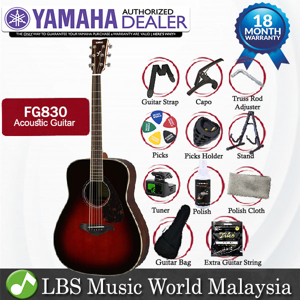 Yamaha FG830 41" Dreadnought Solid Sitka Spruce Top Acoustic Guitar Tobacco Sunburst (FG 830)