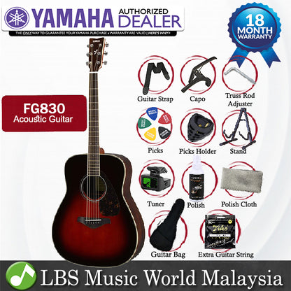 Yamaha FG830 41" Dreadnought Solid Sitka Spruce Top Acoustic Guitar Tobacco Sunburst (FG 830)