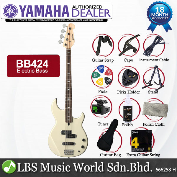 Yamaha BB424 4 String Maple SS Pickup Electric Bass Guitar - Vintage White (BB 424)