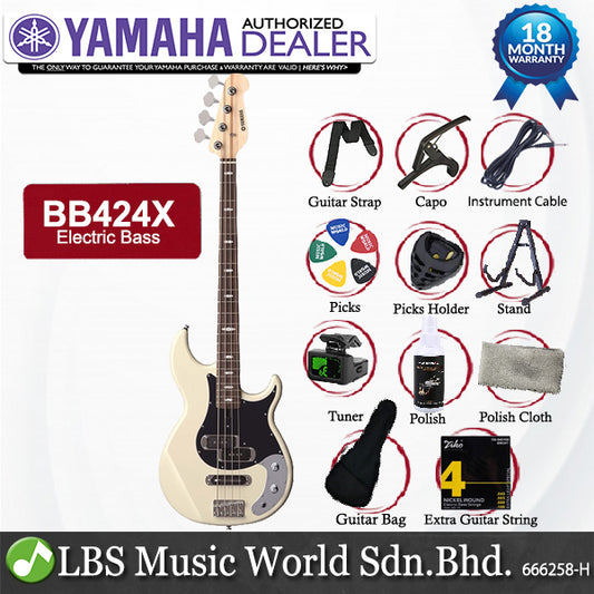 Yamaha BB424X 4 String Alder SS Pickup Electric Bass Guitar - Vintage White (BB 424X)