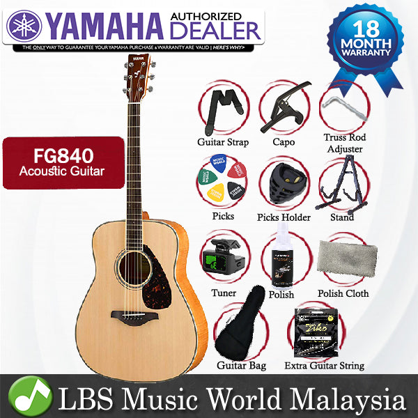 Yamaha FG840 41" Dreadnought Solid Sitka Spruce Top Acoustic Guitar Natural (FG 840)