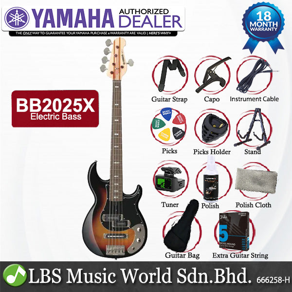 Yamaha BB2025X Alder 3P Maple 5 String Electric Bass Guitar - Vintage Sunburst (BB 2025X)