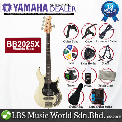 Yamaha BB2025X Alder 3P Maple 5 String Electric Bass Guitar Vintage White (BB 2025X)
