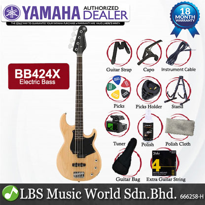 Yamaha BB424X 4 String Alder SS Pickup Electric Bass Guitar - Yellow Natural Satin (BB 424X)