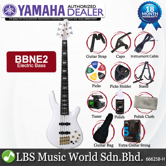 Yamaha BBNE2 5 String Maple Mahogany 5 Ply Neck Electric Bass White (BBNE 2)