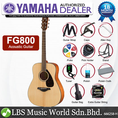 Yamaha FG800 41" Dreadnought Solid Spruce Top Acoustic Guitar Natural (FG 800)