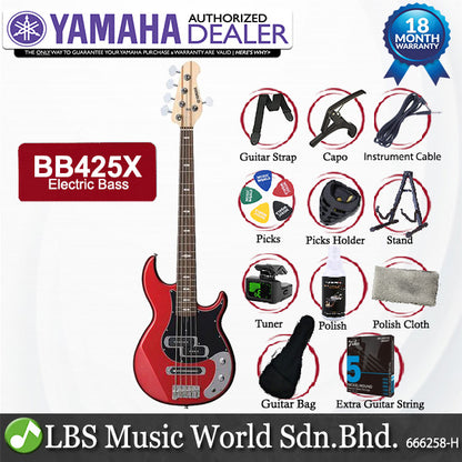Yamaha BB425X 5 String Alder SS Pickup Electric Bass Guitar Red Metallic (BB 425X)