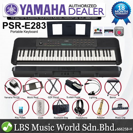 Yamaha PSR-E283 61 Keys Portable Keyboard Complete Package with Premium Pedal (PSRE283 PSR E283)