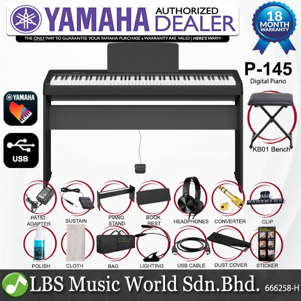 Yamaha P-145 88 Key Digital Piano Package - Black (P145)