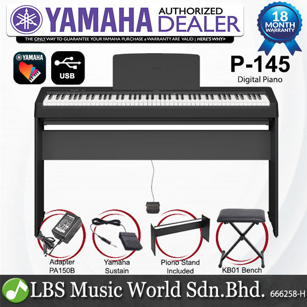 Yamaha P-145 88 Key Digital Piano with KB01 Keyboard Bench - Black (P145)
