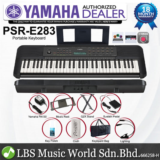 Yamaha PSR-E283 61 Keys Portable Keyboard Package with Stand Sustain Pedal & Bag (PSRE283 PSR E283)