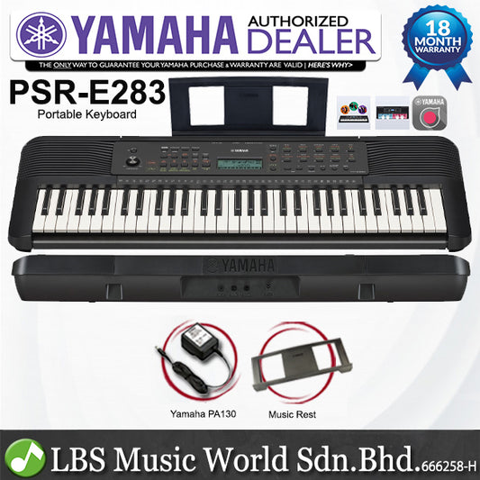 Yamaha PSR-E283 61 Keys Portable Keyboard with Adapter & Music Rest (PSRE283 PSRE273)
