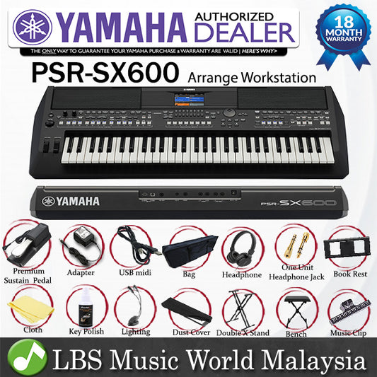 Yamaha PSR-SX600 61 Key Arranger Workstation Keyboard Professional Package (PSRSX600 PSR SX600)