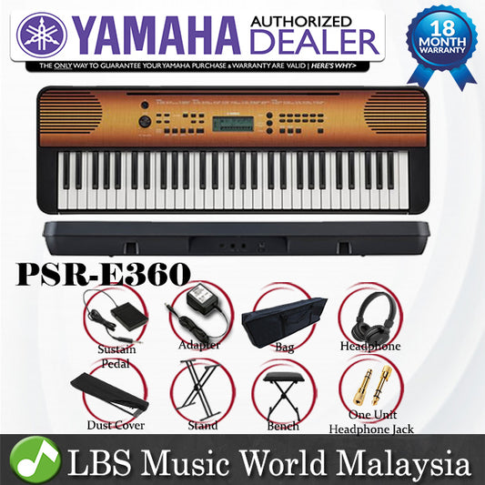 [Discontinued] Yamaha PSR-E360 61 Key Portable Keyboard Electric Piano Maple Intermediate Package (PSR E360 PSRE360)