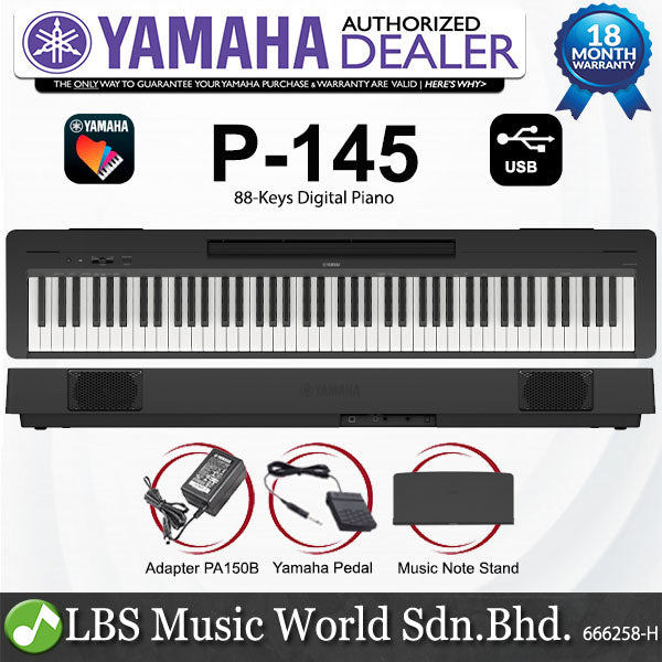 Yamaha P-145 88 Key Digital Piano Package - Black (P145)