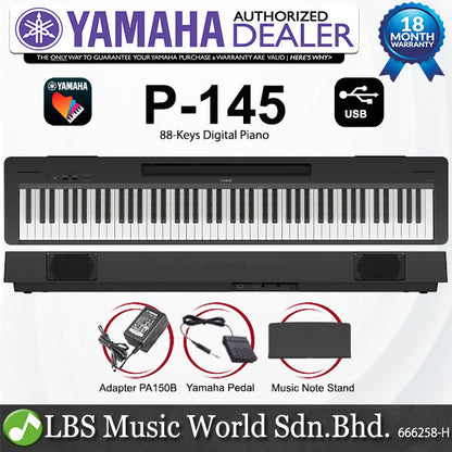Yamaha P-145 88 Key Digital Piano Package - Black (P145)