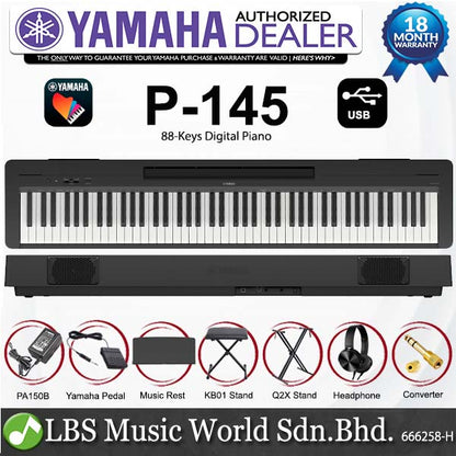 Yamaha P-145 88 Key Digital Piano Package - Black (P145)