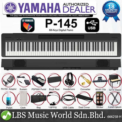Yamaha P-145 88 Key Digital Piano Package - Black (P145)