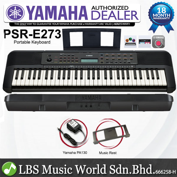Yamaha PSR-E283 61 Keys Portable Keyboard with Adapter & Music Rest (PSRE283 PSRE273)