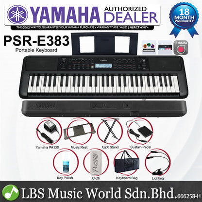 Yamaha PSR-E383 61 keys Keyboard Package with Sustain Pedal and Bag (PSRE383 PSR E383)