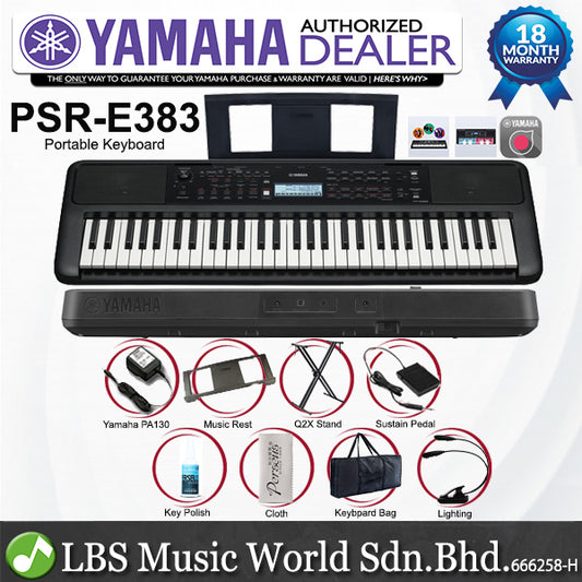 Yamaha PSR-E383 61 keys Keyboard Package with Sustain Pedal and Bag (PSRE383 PSR E383)