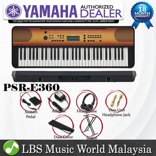 [Discontinued] Yamaha PSR-E360 61 Key Portable Keyboard Electric Piano Maple Basic Package (PSR E360 PSRE360)