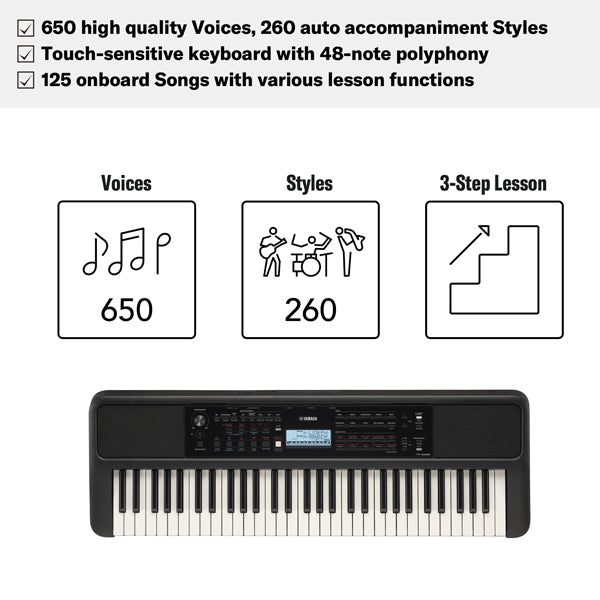 Yamaha PSR-E383 61 keys Keyboard Package with Sustain Pedal and Bag (PSRE383 PSR E383)